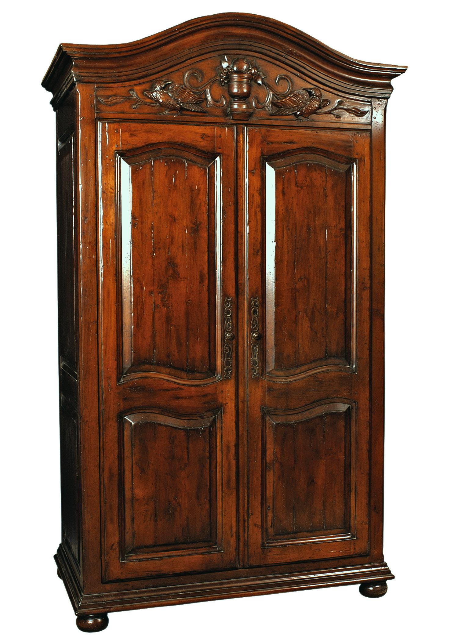 Danielle traditional armoire cabinet with carved bird motif by Woodland furniture in Idaho Falls