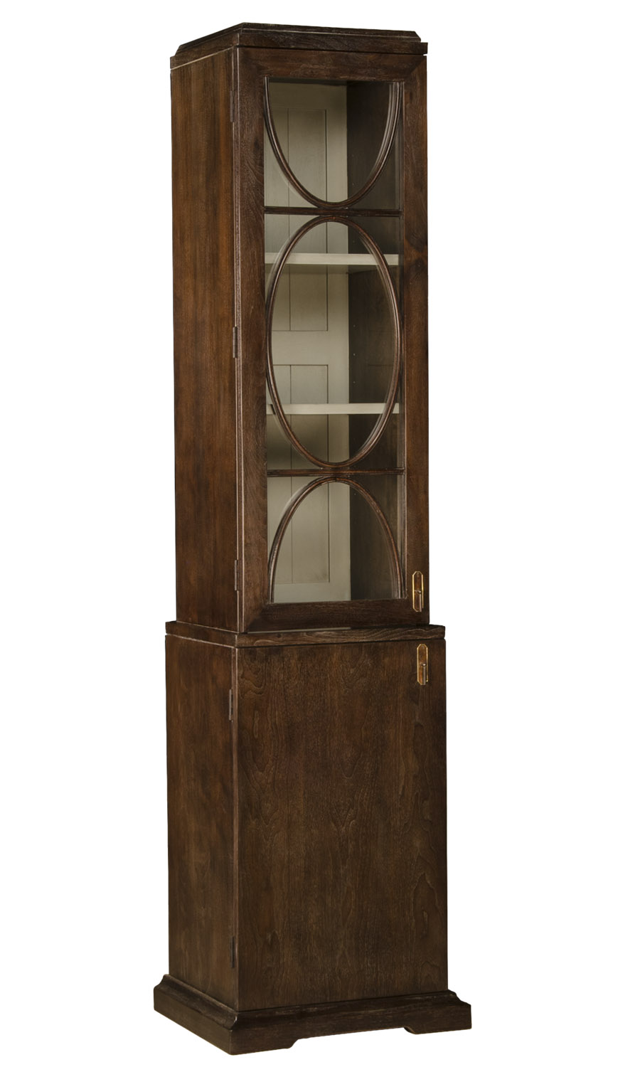 Lucette tranisitional elegant linen cabinet w oval grid detail in doors by Woodland furniture