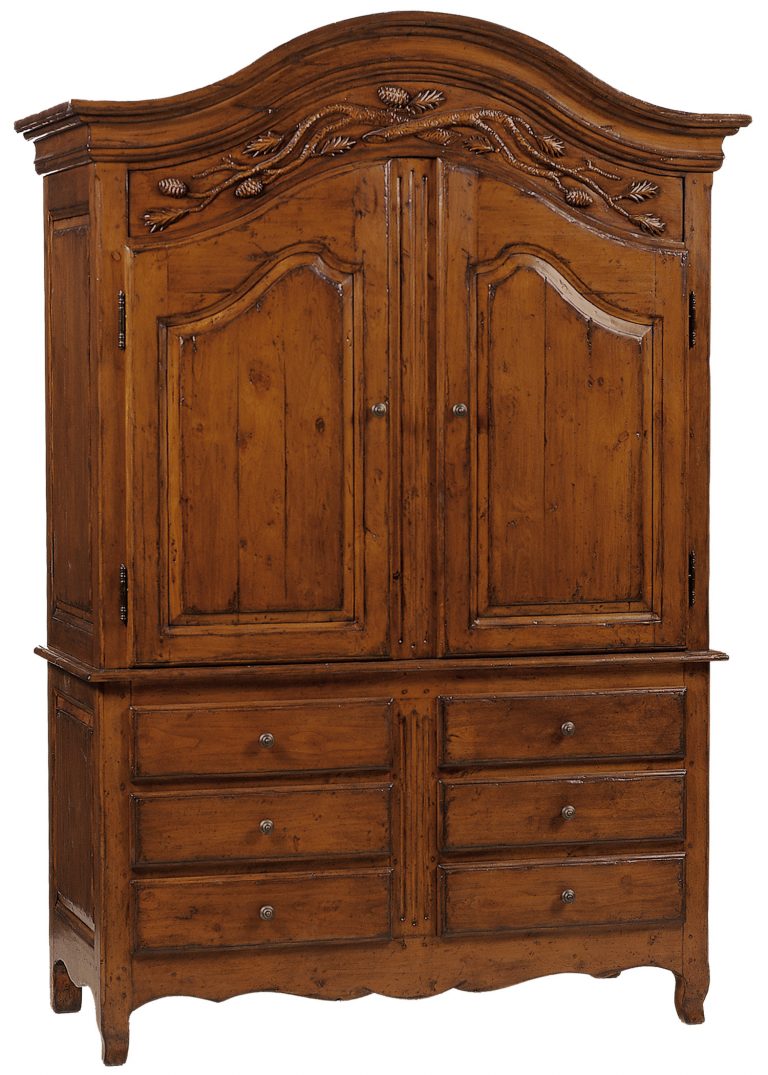 Gwyneth traditional country farmouse cabinet armoire with drawers, doors, and shelves by Woodland furniture in Idaho Falls