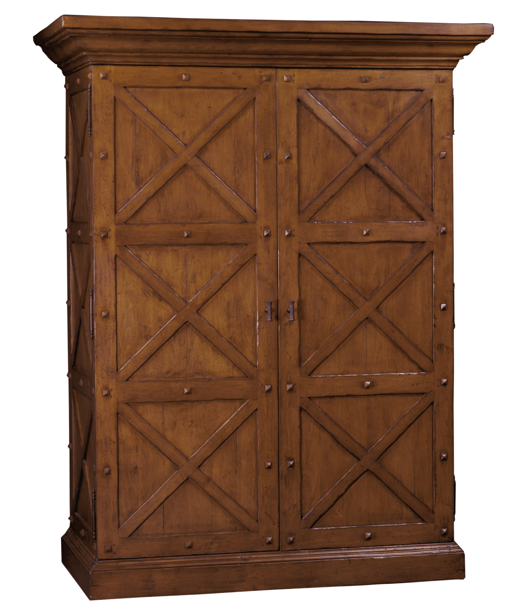 Dominican transitional armoire cabinet with x detail in two doors by Woodland furniture in Idaho Falls