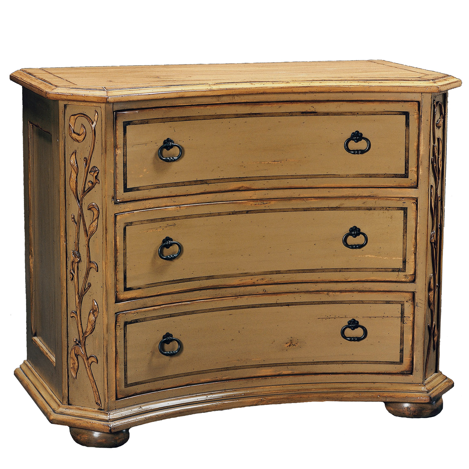 Lucretia traditional chest of drawers dresser with carved vine motif by Woodland furniture in Idaho Falls