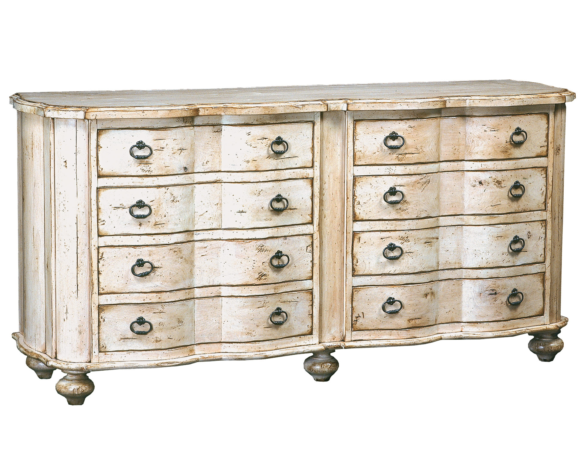 Marseilles transitional curved front chest of drawers dresser with bun feet by Woodland furniture in Idaho Falls