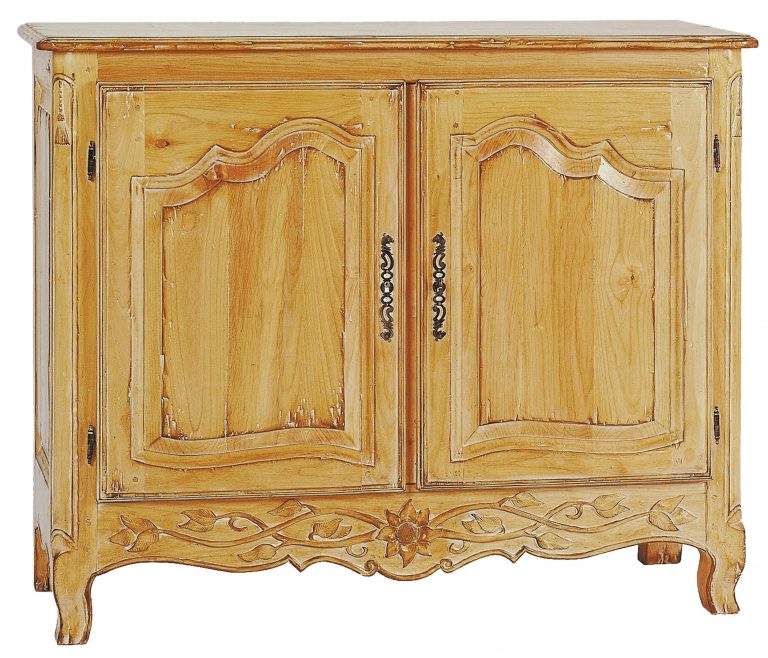 Lawrence server cabinet with hand carved detail by Woodland furniture in Idaho Falls