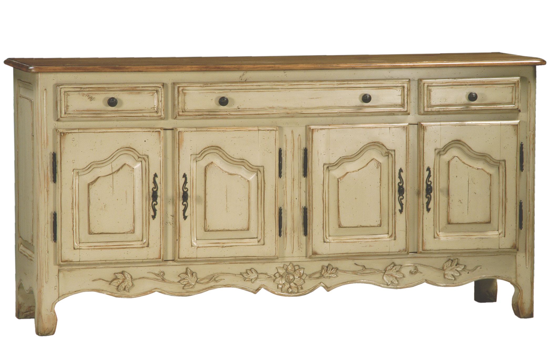 Hennessey traditional painted sideboard cabinet with optional vineyard carving on base by Woodland furniture in Idaho Falls