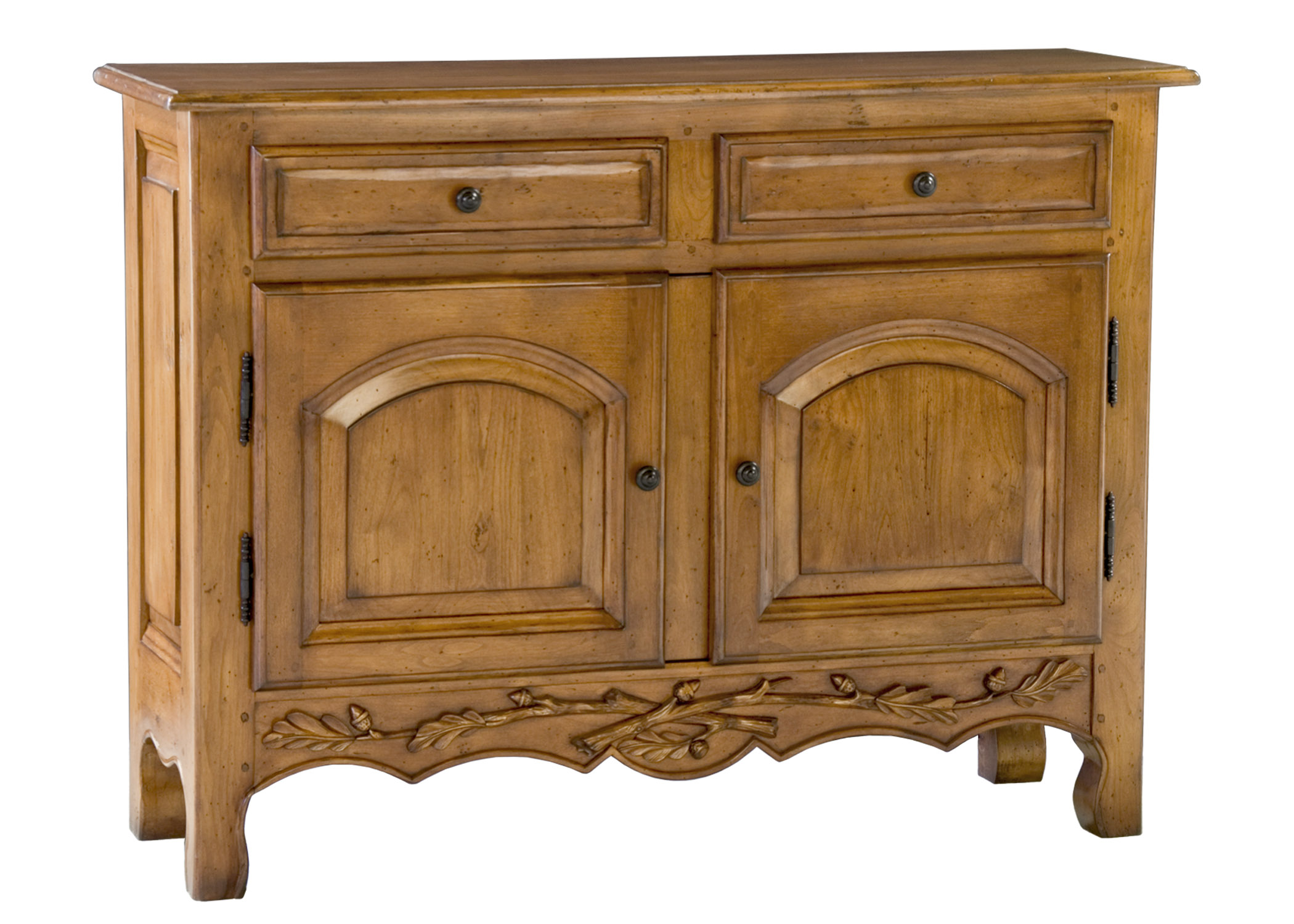 Lussac traditional sideboard cabinet with carved acorn detail on bottom apron by Woodland furniture in Idaho Falls USA