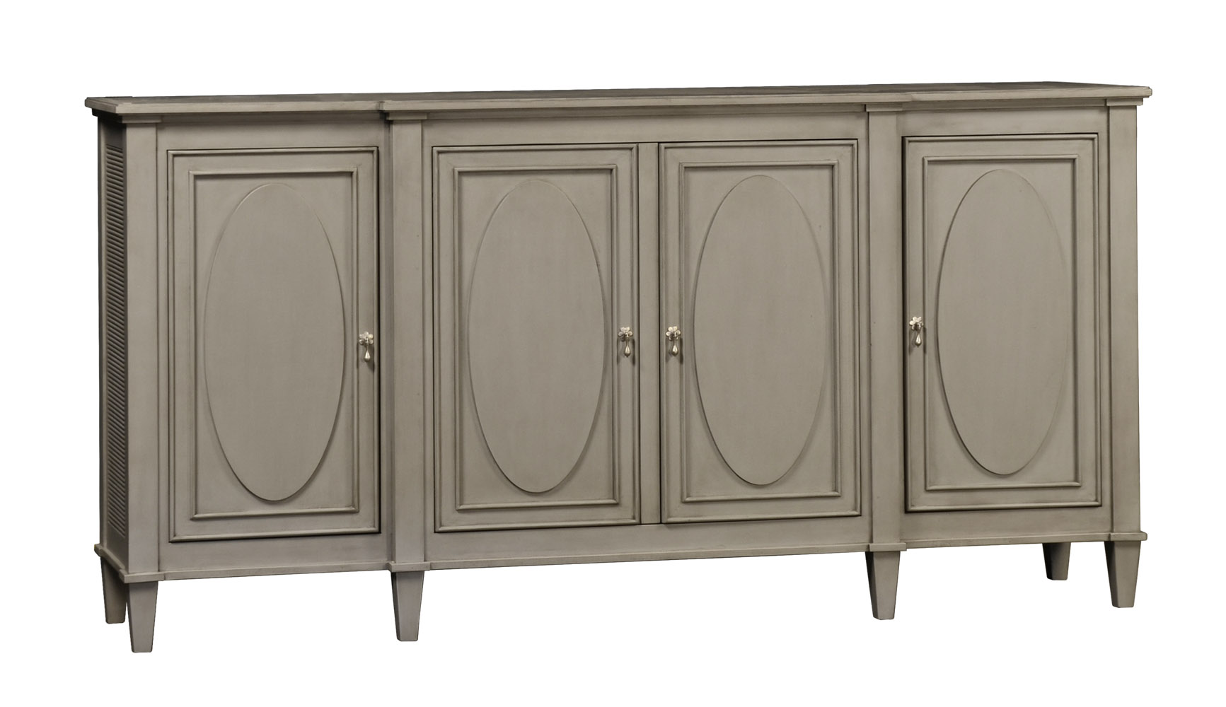 Boyce transitional sideboard cabinet with oval door panels by Woodland furniture in Idaho Falls