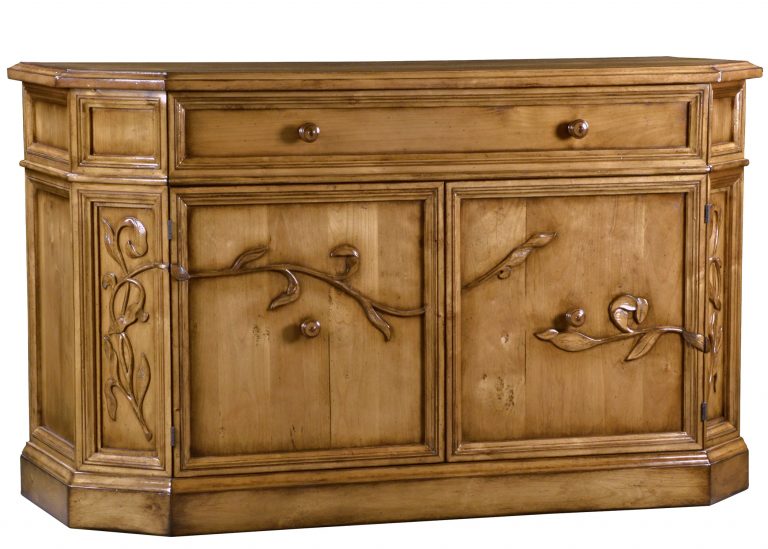 Nolan traditional cabinet with optional laurel vine carving by Woodland furniture in Idaho Falls