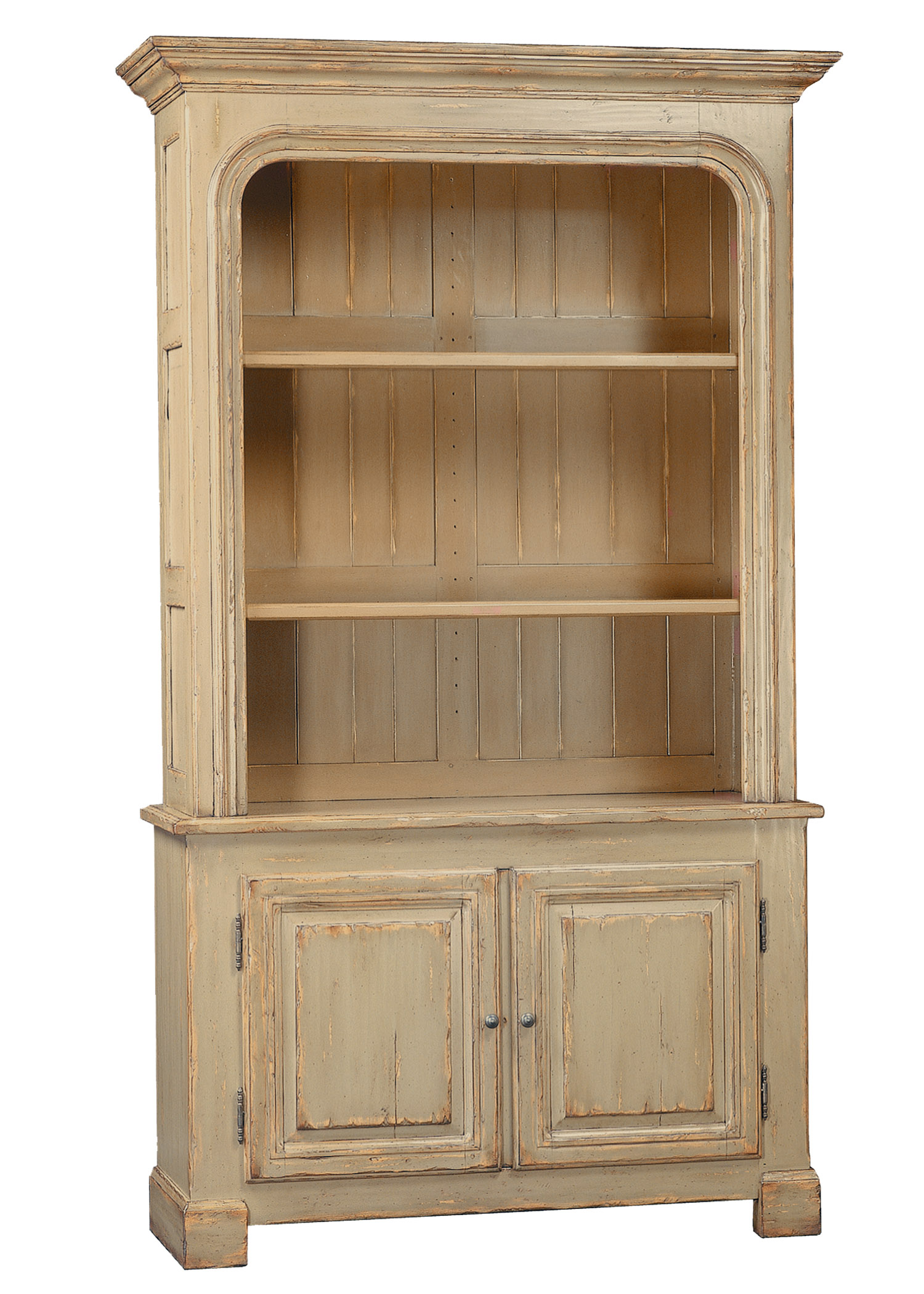 Haskell transitional traditional painted country cabinet with open shelves and base door by Woodland furniture