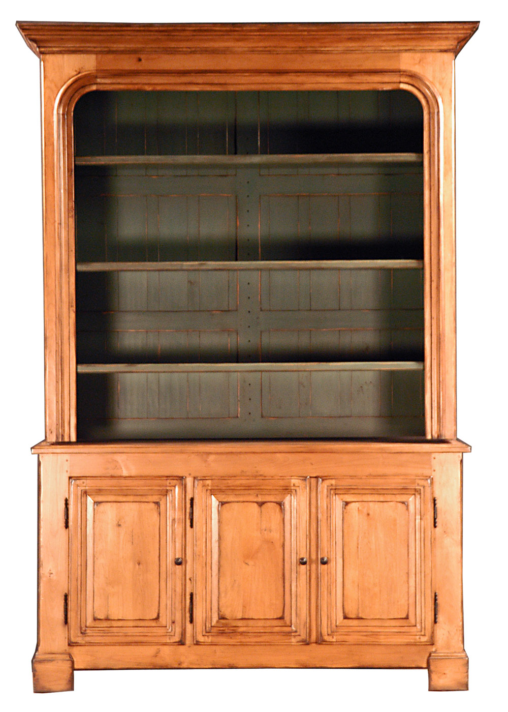 Haskell transitional country cabinet with open shelves and base door by Woodland furniture