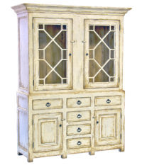 Shelby traditional transitonal farmhouse hutch and storage display cabinet by Woodland furniture in Idaho Falls