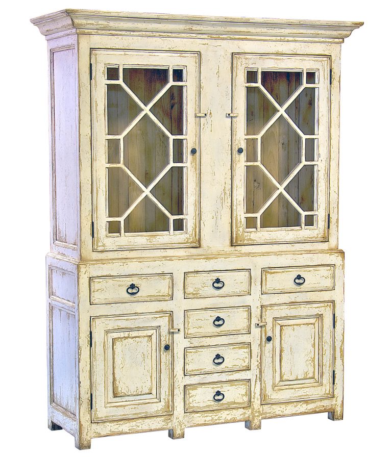 Shelby traditional transitonal farmhouse hutch and storage display cabinet by Woodland furniture in Idaho Falls