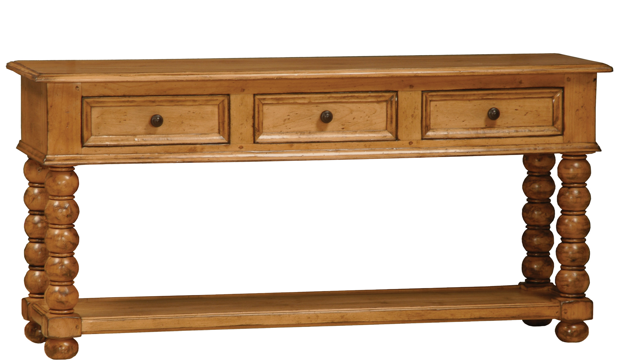Halstead turned leg console sofa table with drawers and shelf by Woodland furniture in Idaho Falls