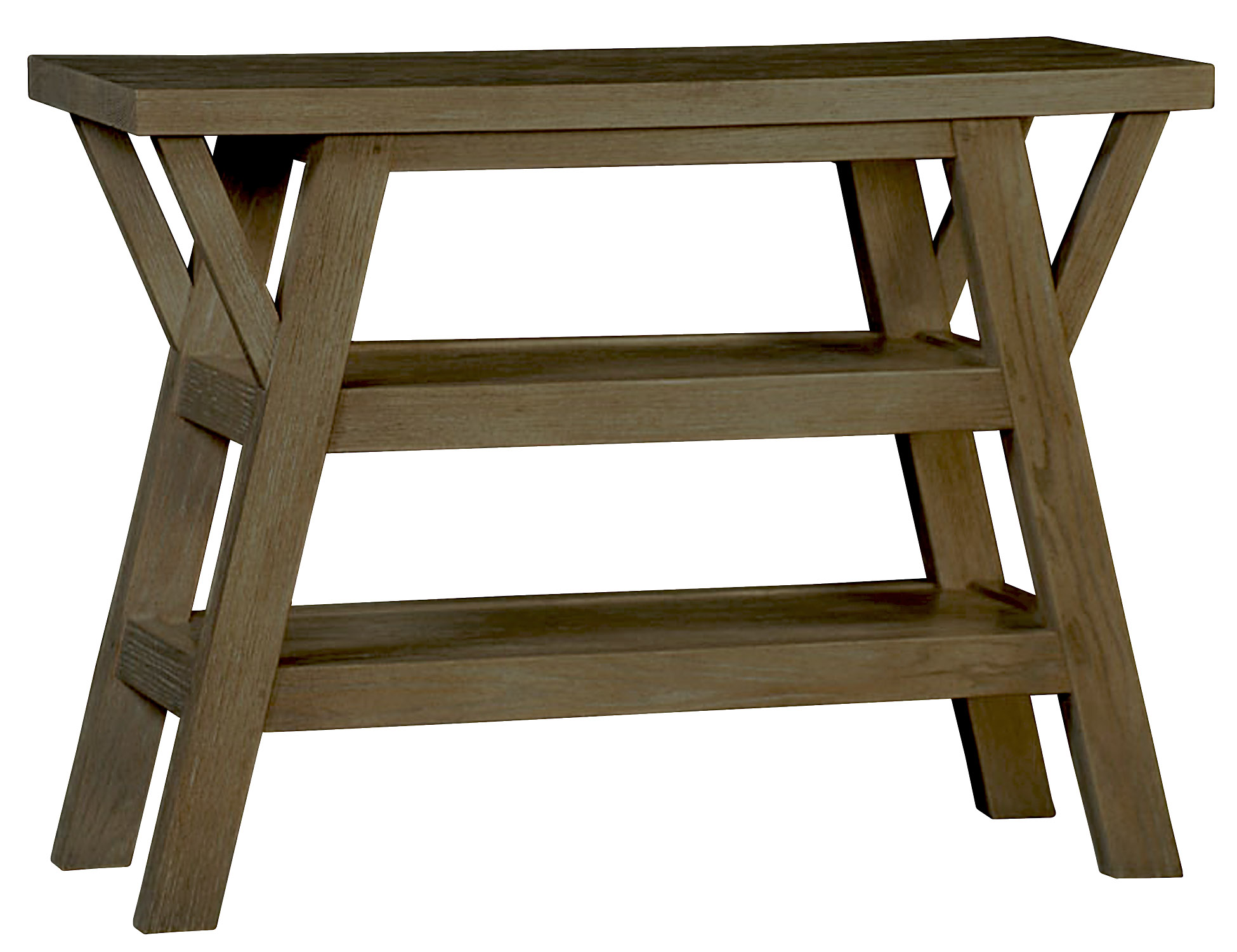 Arturo contemporary rustic modern sofa table shelves console by Woodland furniture in Idaho Falls