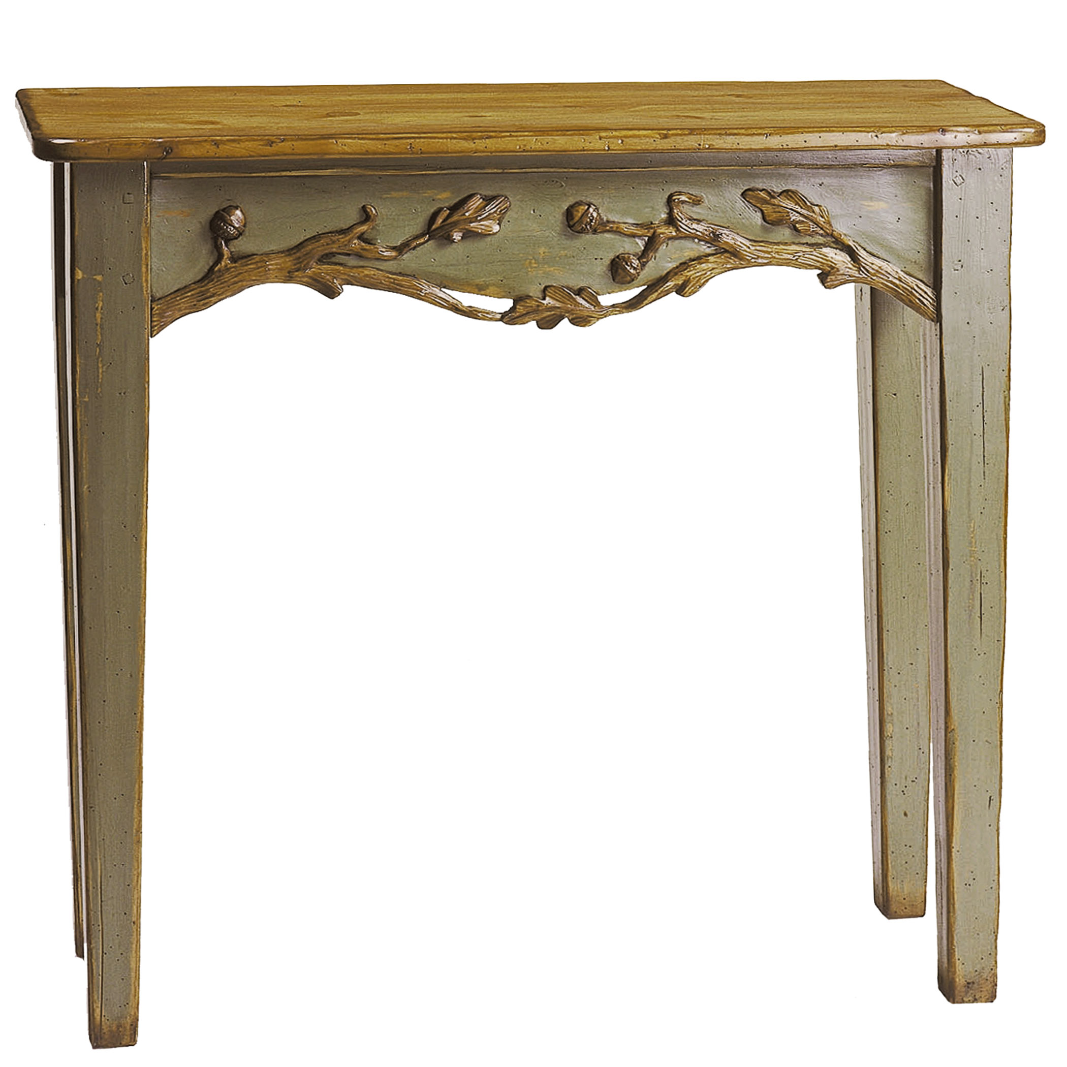 Josette traditional french country console side table with carved motif by Woodland furniture in Idaho Falls