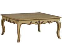 Martina traditional french country coffee cocktail table with decorative carved apron and curved legs by Woodland furniture in Idaho Falls