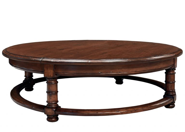 Gloucester traditional circular round cocktail coffee table with bun feet by Woodland furniture in Idaho Falls