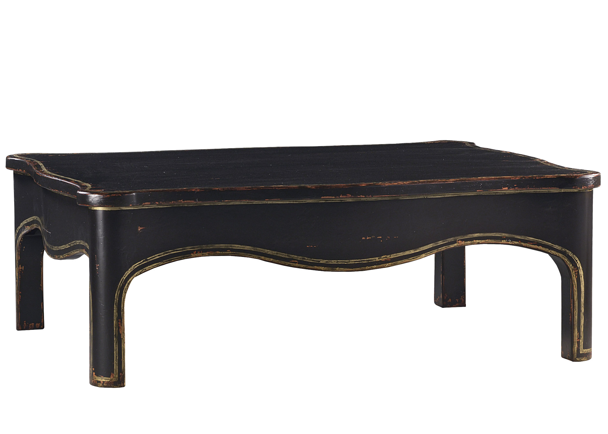 Laguna transitional traditional painted cocktail coffee table with gold accent and decorative curved apron by Woodland Furniture in Idaho Falls USA