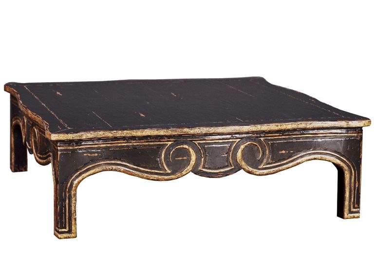 Camas traditional transitional black painted and distressed coffee cocktail table with gilding by Woodland furniture in Idaho Falls USA