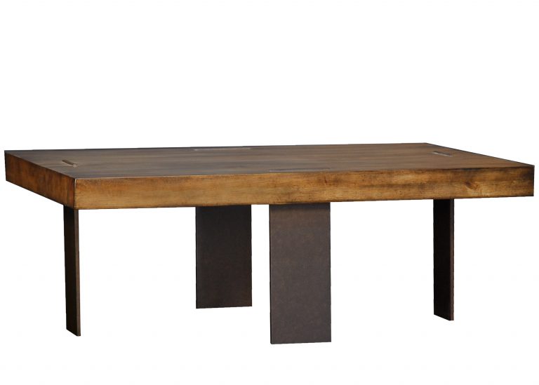 Ermes modern contemporary industrial coffee cocktail table with wood top and metal legs by Woodland furniture in Idaho Falls USA