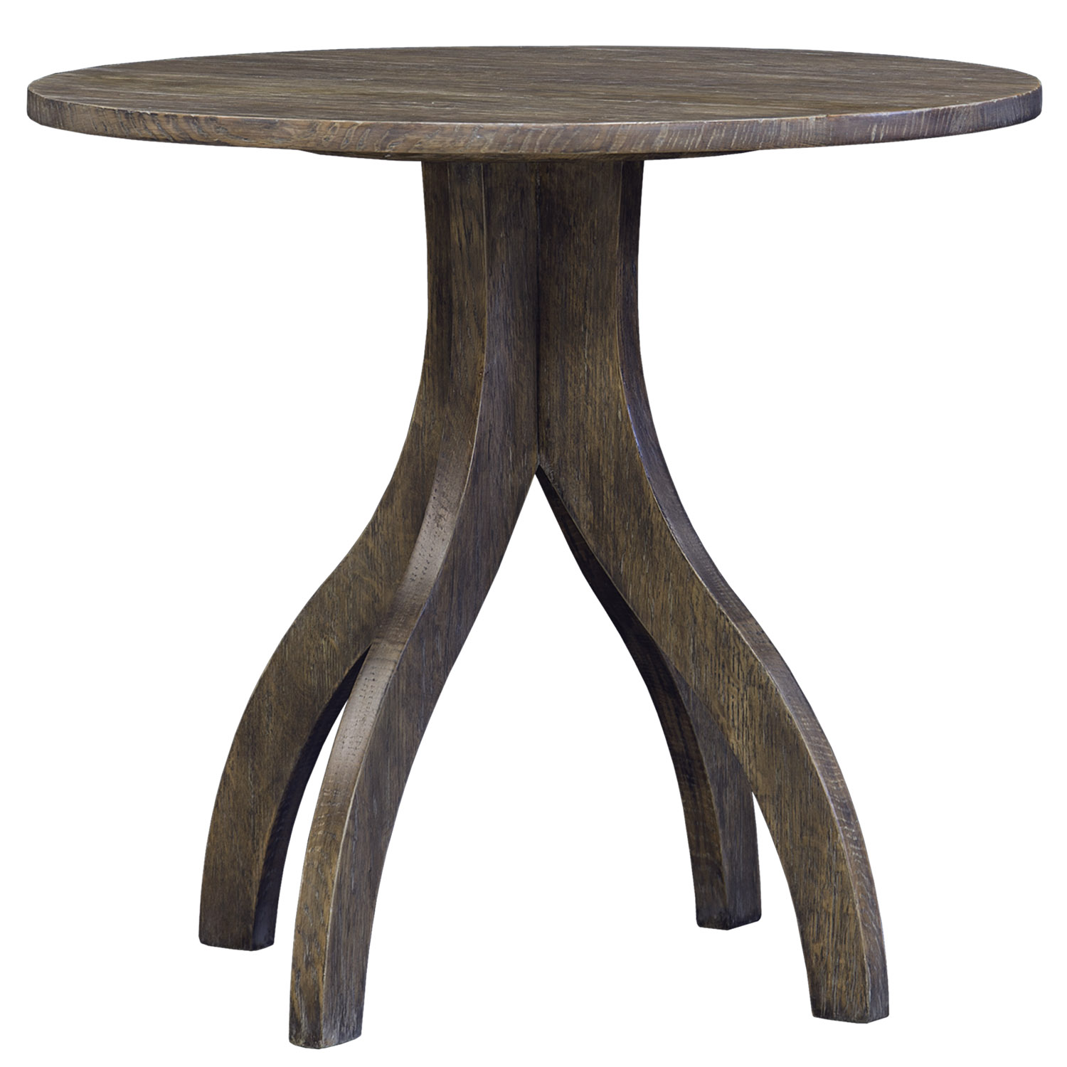 Celeste contemporary modern round wirebrushed oak side or end table by Woodland furniture in Idaho Falls