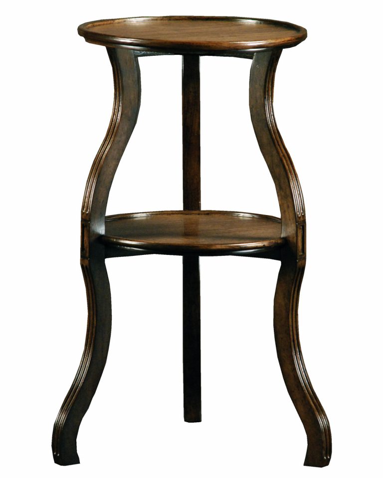 Patrice traditional three leg round drink table with shelf by Woodland furniture in Idaho Falls
