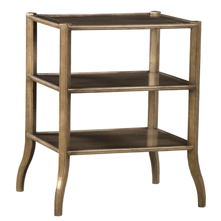 Corso transitional side table or stand with three shelves and curved legs by Woodland furniture in Idaho Falls