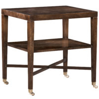 Weldon transitional contemporary side or end table or nightstand with shelf, x stretcher and metal casters by Woodland furniture in Idaho Falls