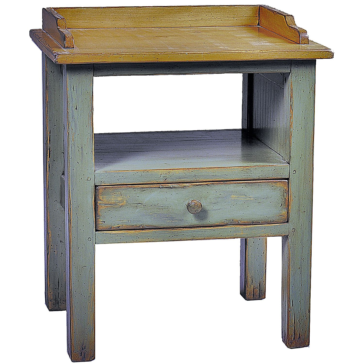 Simmons traditional country side or end table with open shelf and single drawer by Woodland furniture in Idaho Falls