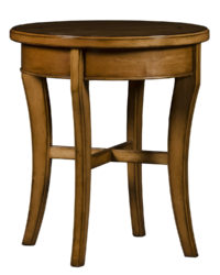 Erbach transitional round side or end table with curved legs by Woodland furniture in Idaho Falls