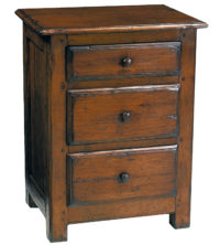 Tricia traditional stained distressed country nightstand with three drawers by Woodland furniture in Idaho Falls