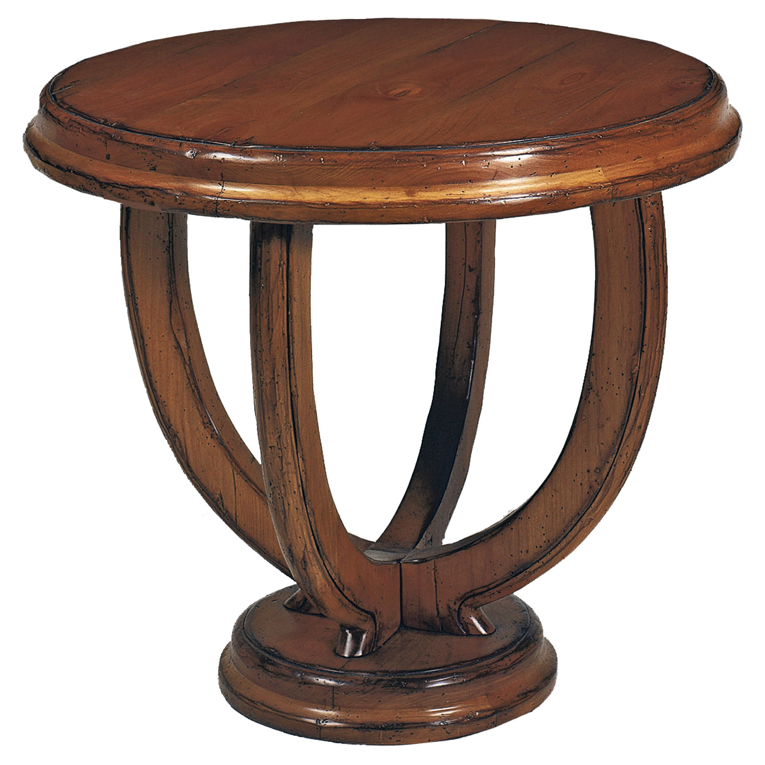 Marcel traditional stained and distressed round side table by Woodland furniture in Idaho Falls