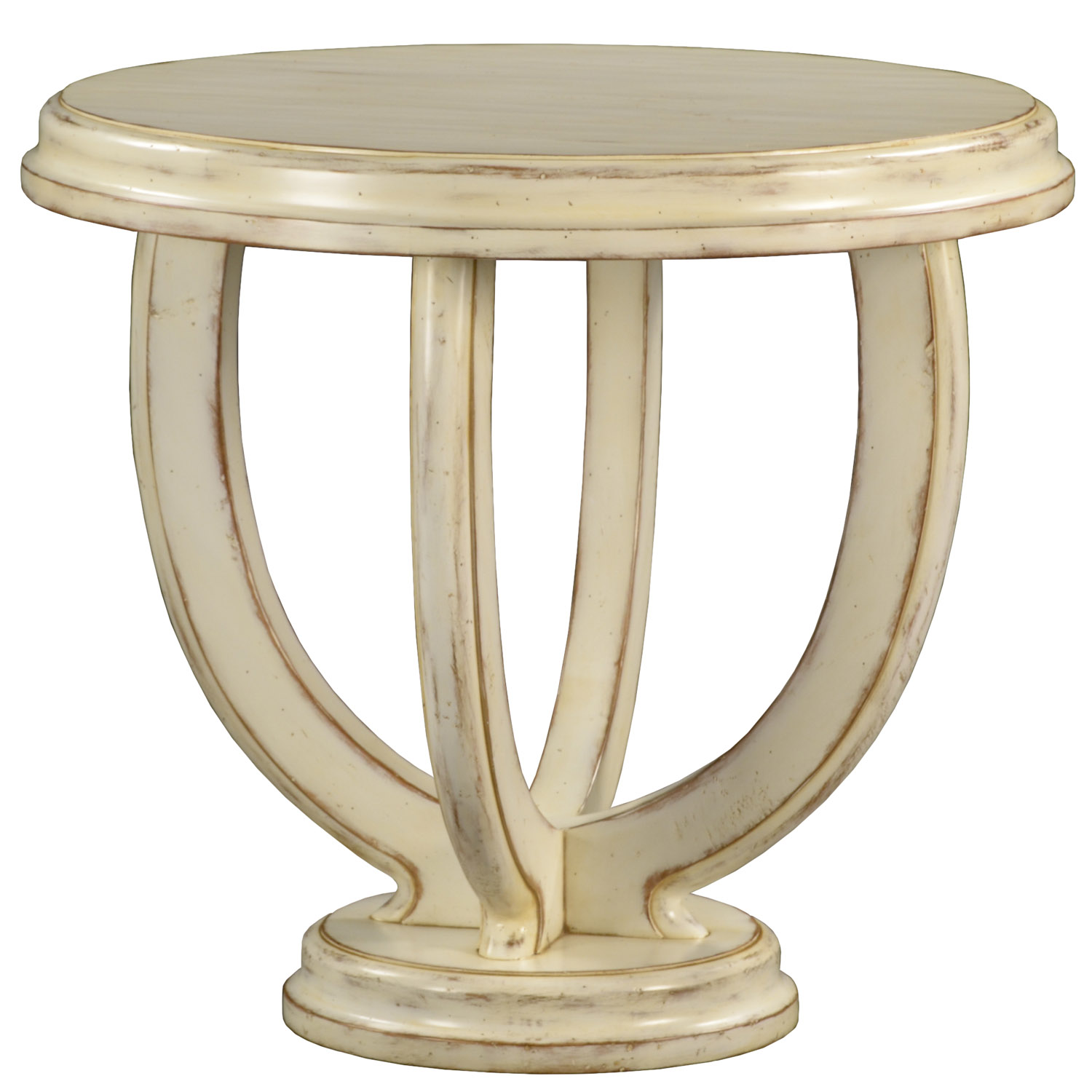 Marcel traditional painted and distressed round side table by Woodland furniture in Idaho Falls