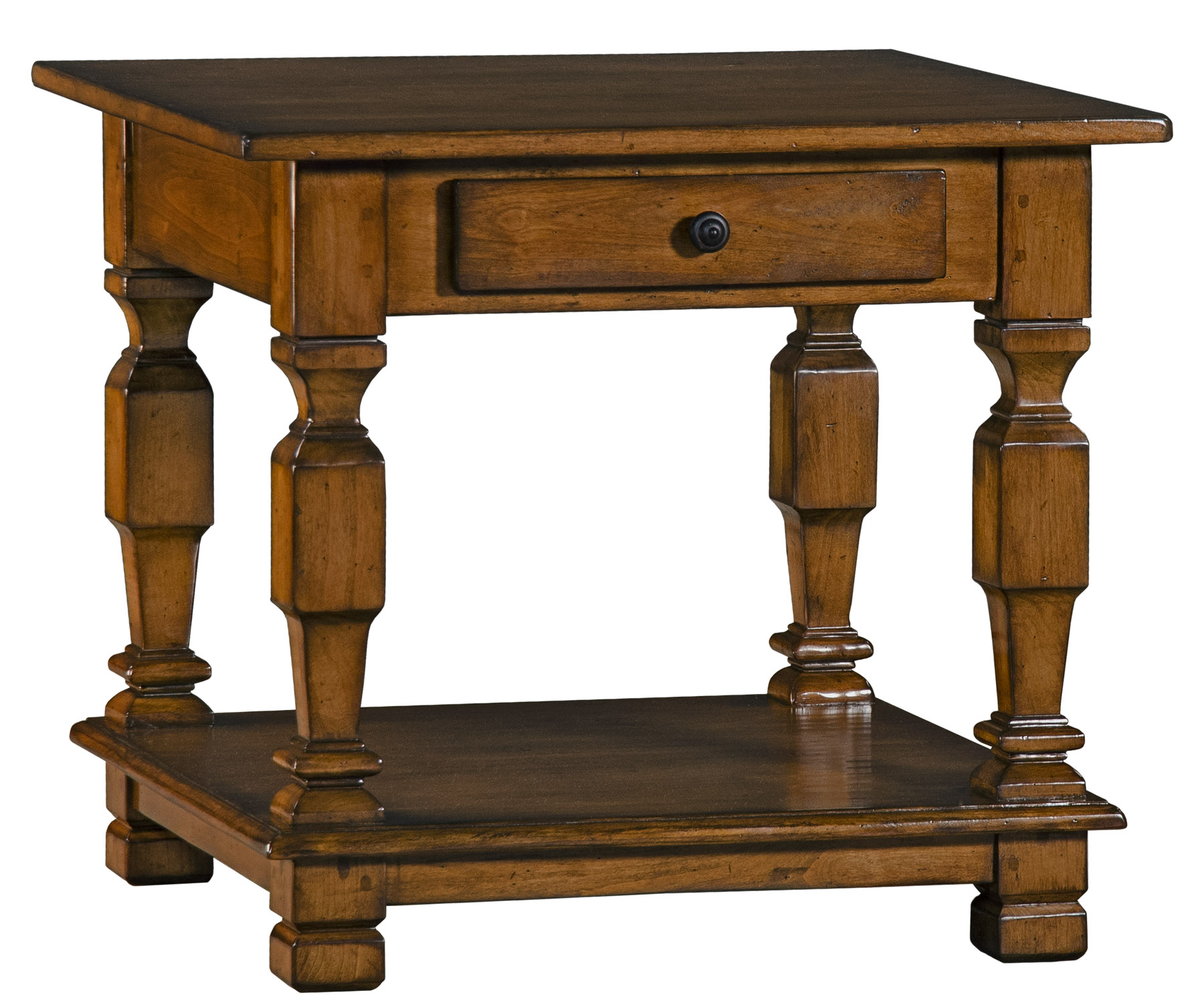 Barnaby traditional side or end table with bottom shelf by Woodland furniture in Idaho Falls