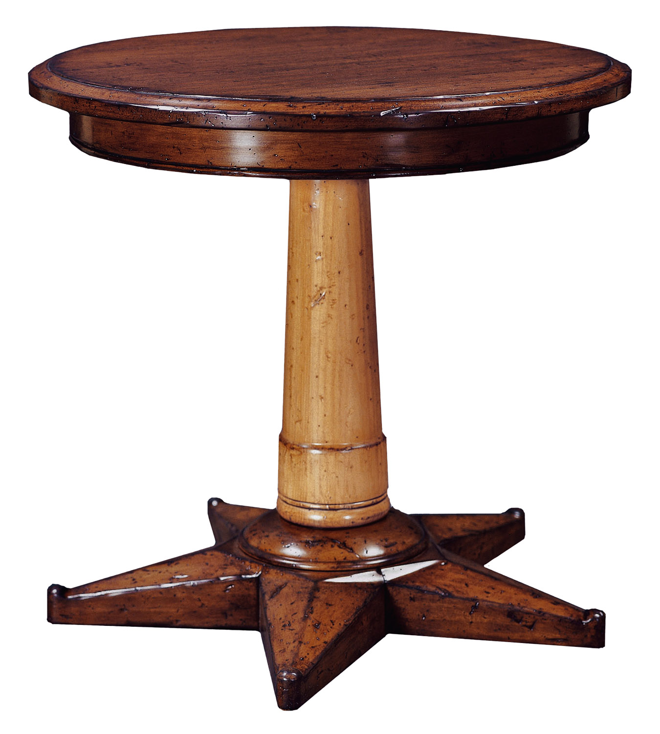 Malkova traditional transitional star base pedestal side table by Woodland furniture in Idaho Falls
