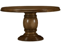 Aberdeen traditional stained round pedestal dining table by Woodland furniture in Idaho Falls