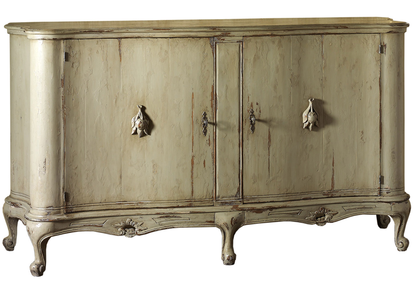Veronese antique replica painted distressed commode cabinet with hand carved details by Woodland Furniture in Idaho Falls