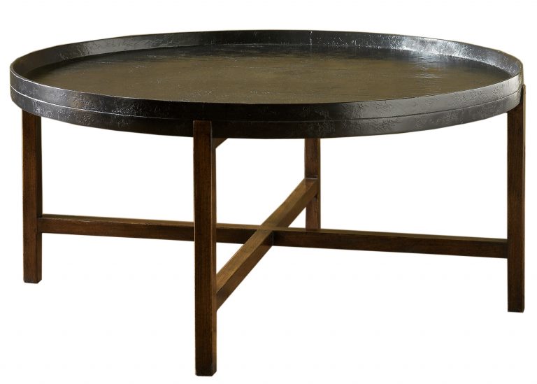 Alessio traditional transitional contemporary round cocktail coffee table with textured gesso top by Woodland furniture in Idaho Falls USA