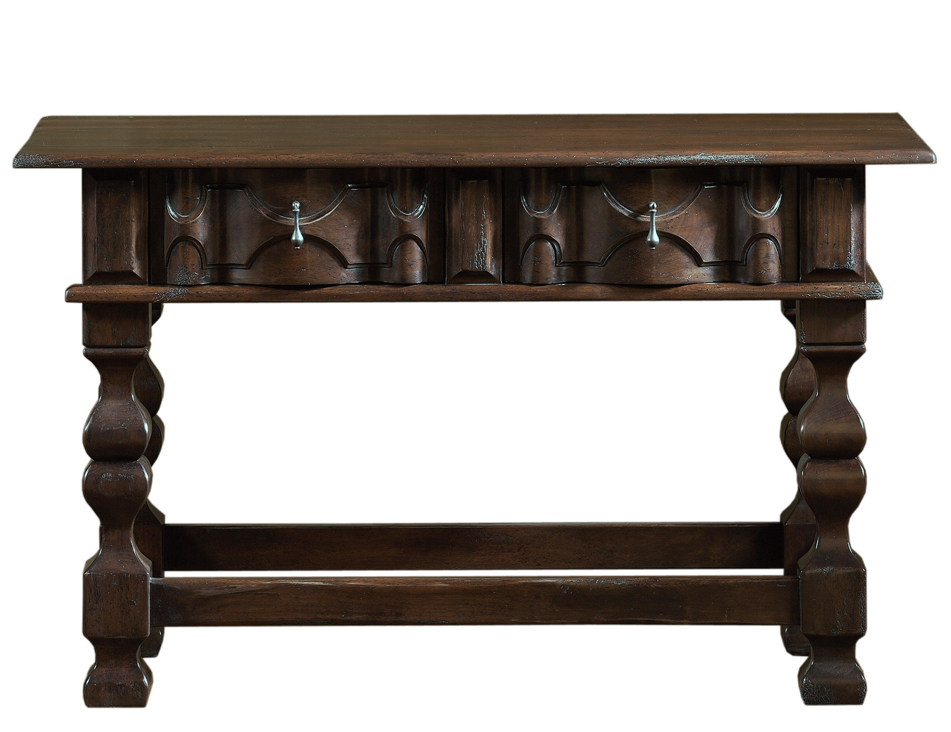 Treviso traditional transitional console sofa table with two drawers by Woodland furniture in Idaho Falls