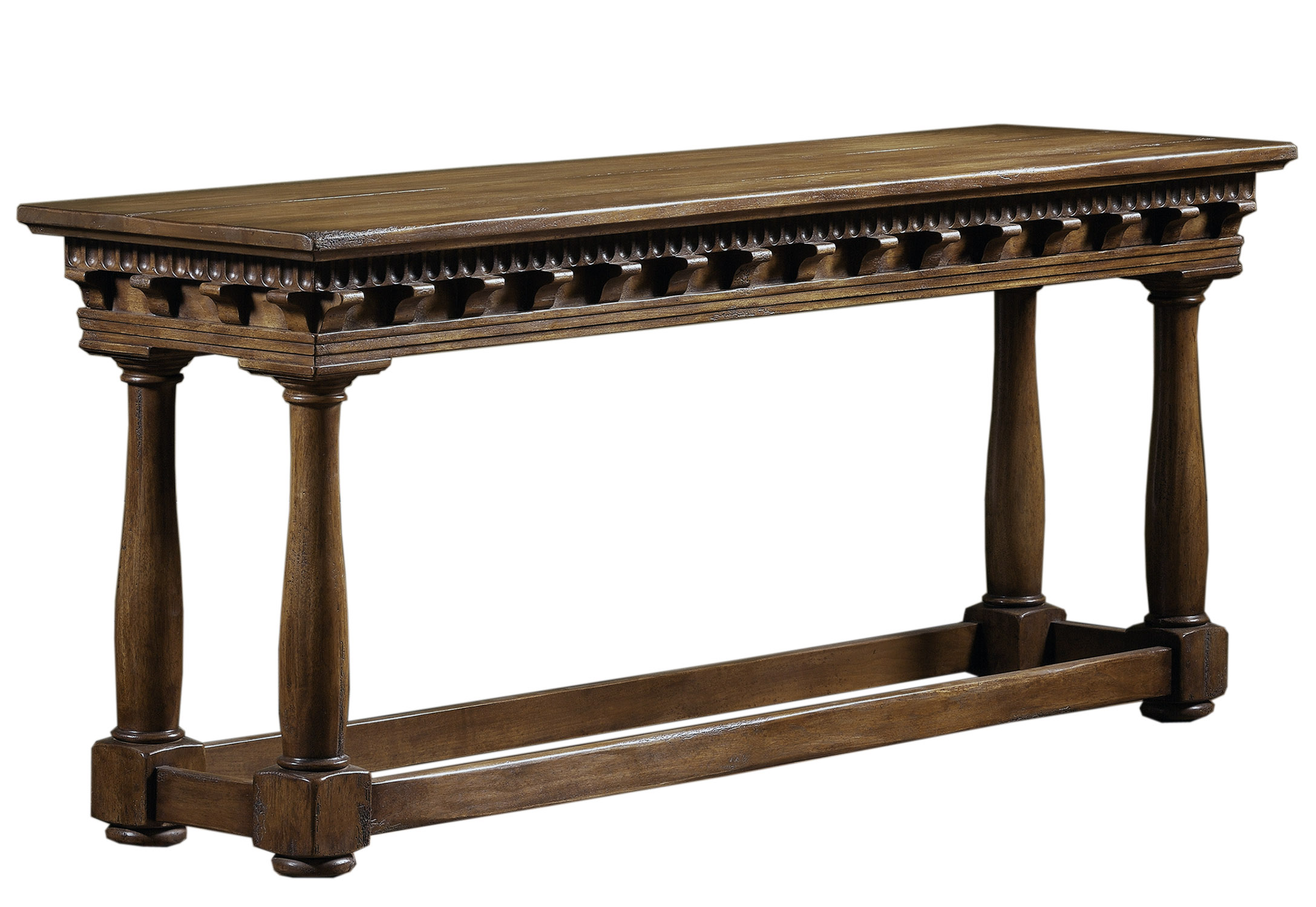 Floria traditional console sofa table with decorative carved apron by Woodland Furniture in Idaho Falls