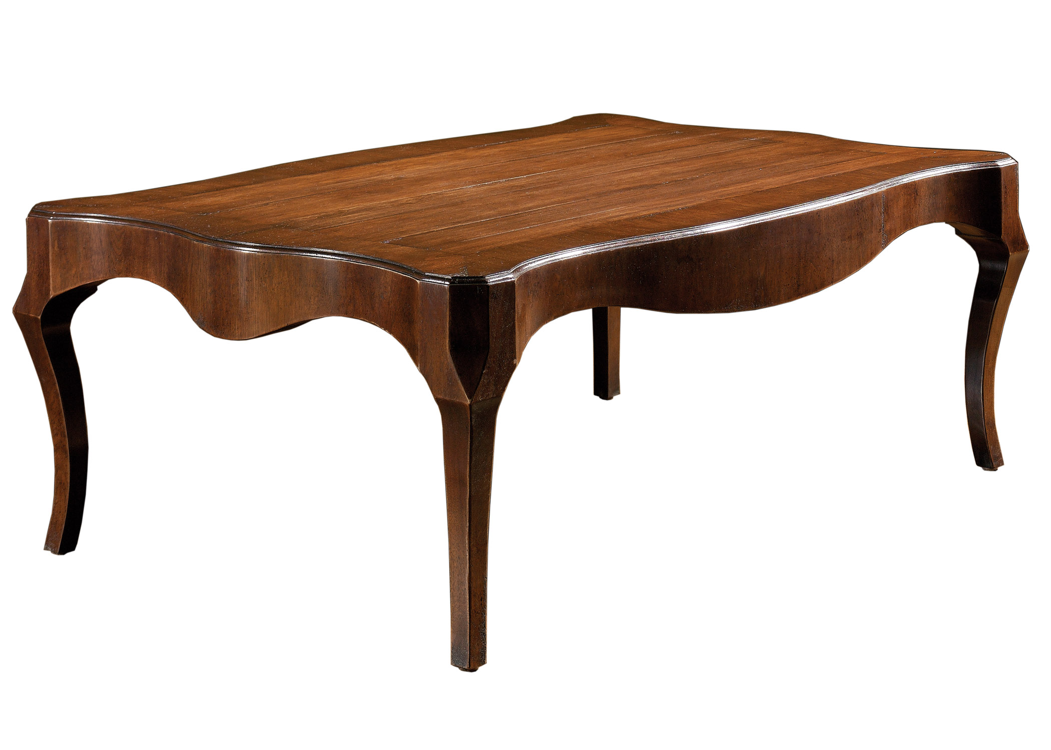 Dunraven transitional traditional cocktail coffee table with curved apron by Woodland furniture in Idaho Falls