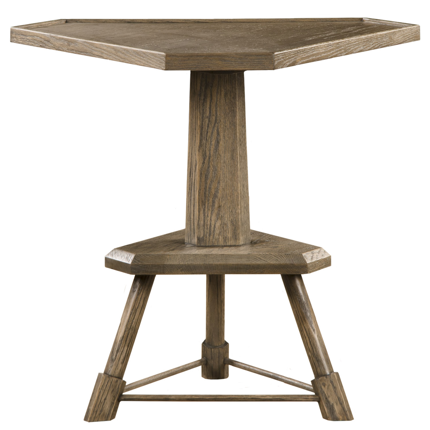 Stroud unique triangular contemporary traditional transitional triangle wire-brushed oak side end table by Woodland furniture in Idaho Falls