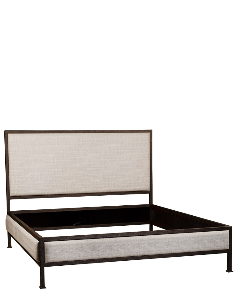 Draper metal frame upholstered contemporary modern bed by Woodland furniture
