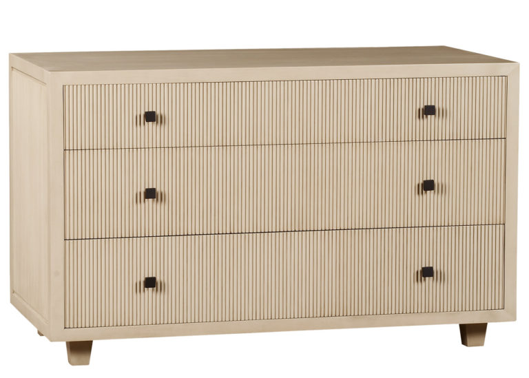 Fabrice contemporary transitional reeded front chest with 3 drawers by Woodland Furniture in Idaho Falls.