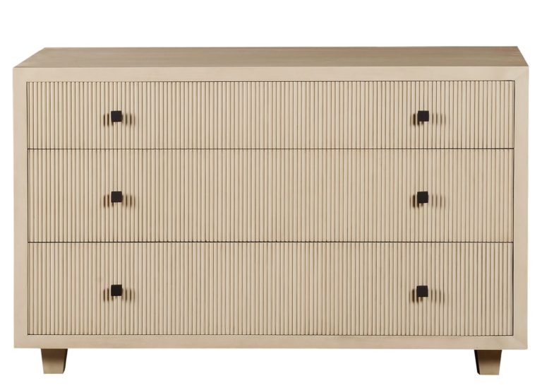 Fabrice contemporary transitional reeded front chest with 3 drawers by Woodland Furniture in Idaho Falls.