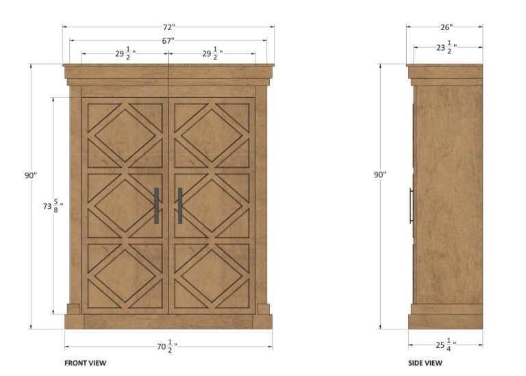 Edgemont Pantry Storage Refrigerator Cabinet with diamond detail pattern by Woodland furniture in Idaho Falls