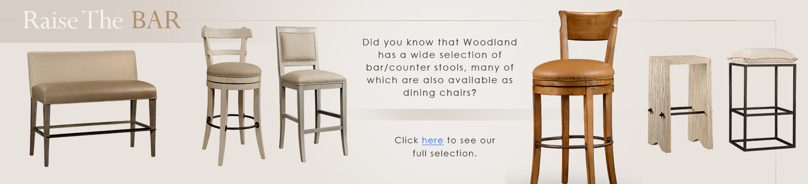 Traditional, transitional and contemporary bar and counter stools for the kitchen by Woodland furniture in Idaho Falls